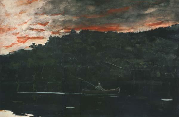 Winslow Homer Sunrise,Fishing in the Adirondacks (mk44) oil painting picture